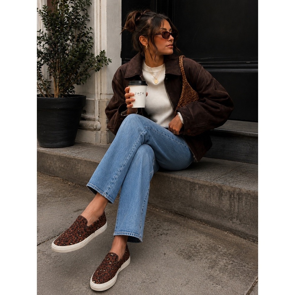 Madewell Sidewalk Sneaker Leopard Genuine Calf Hair Brown Animal Print 7M